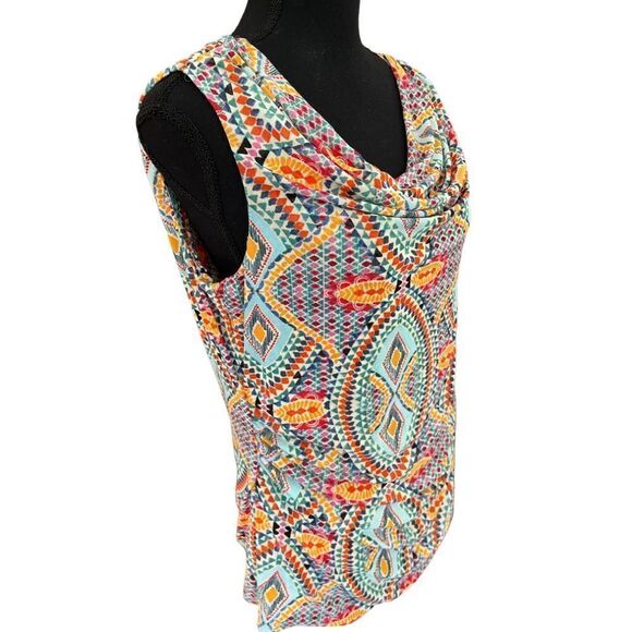 Cable & Gauge colorful drape neckline sleeveless top with ruched sides size XL - Picture 4 of 6